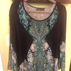 Multi Tunic with hummingbird bell sleeves!!
